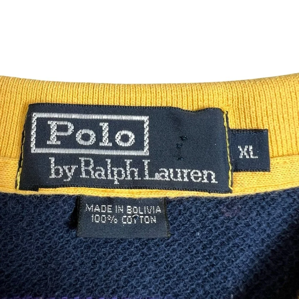 Vintage Polo Ralph Lauren Mens XL Multicolor Striped Rugby Long Sleeve Sweater‎
